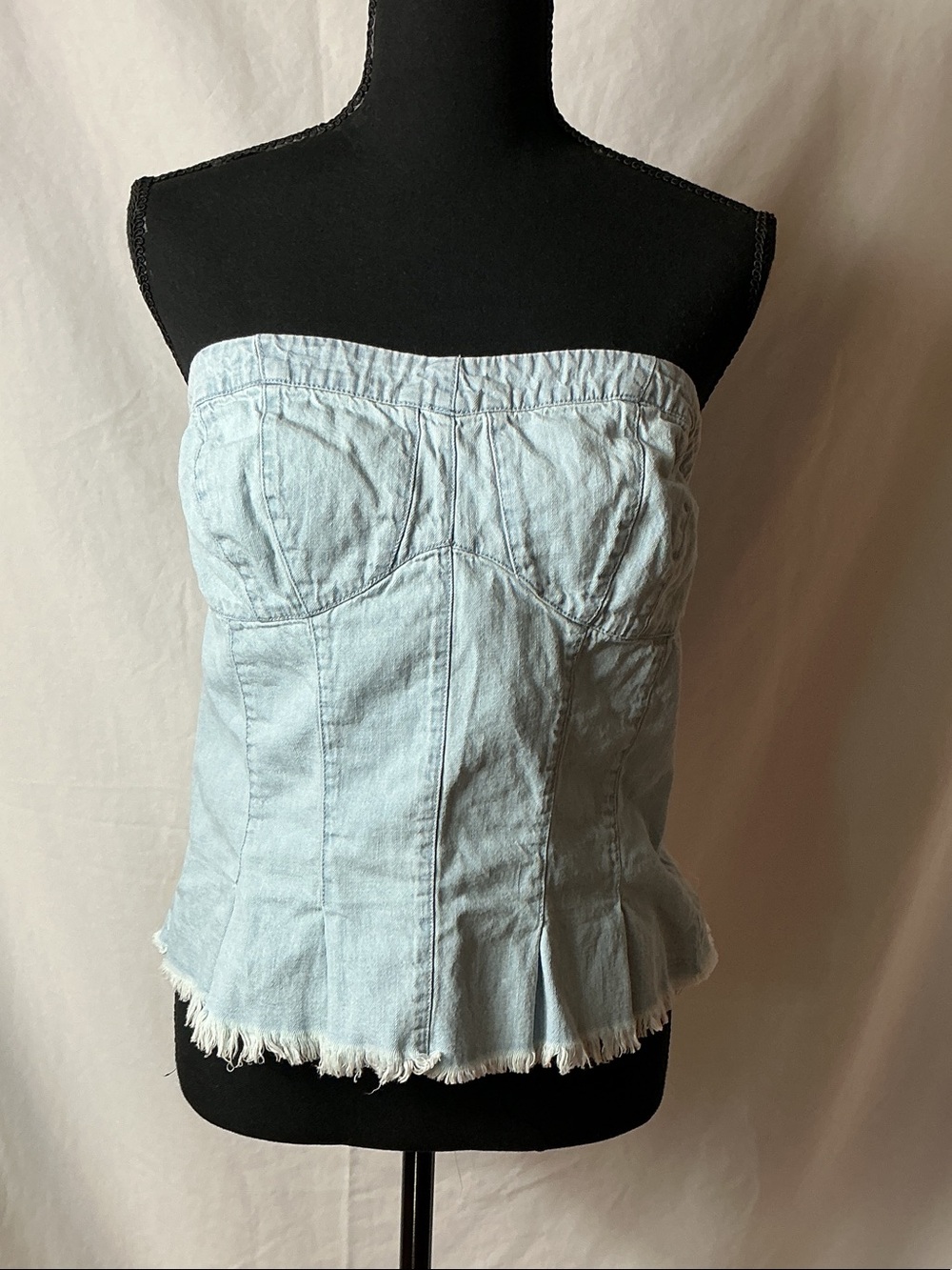 Free People Light Blue Denim Strapless Top
